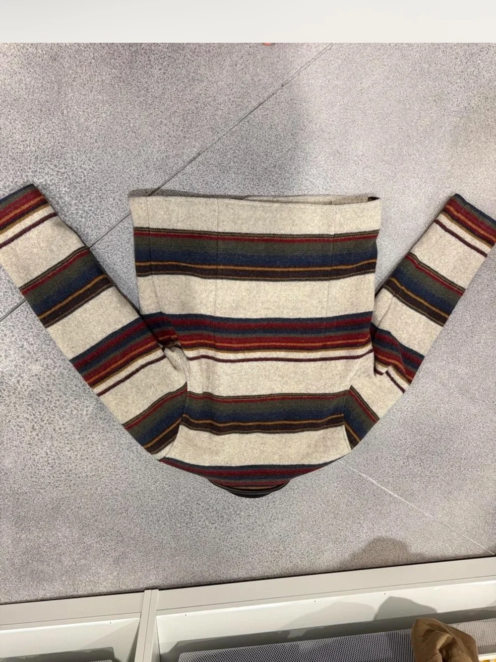 Vintage 80s Woolrich Striped Pea Coat Aztec Western Medium